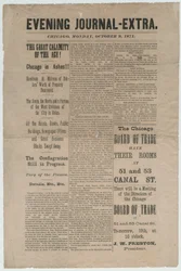 Artikel från Chicago Evening Journal-Extra angående branden i Chicago 1871, 9 oktober 1871 (tidningspapper)