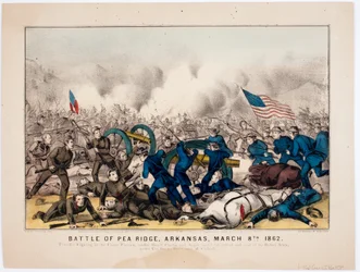 Slaget vid Pea Ridge, Arkansas, 8 mars 1862, pub. av Currier & Ives, 1862
