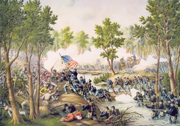 Slaget vid Spottsylvania, maj 1864, graverad av Kurz & Allison