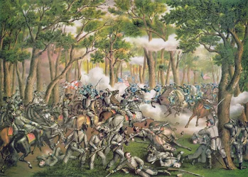 Battle of the Wilderness, maj 1864, graverad av Kurz & Allison