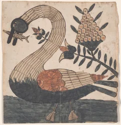 Fågel med fisk, Fraktur-målning, c.1810