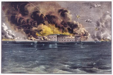 Bombardement av Fort Sumter, Charleston Harbor, 12:e och 13:e april, 1861, pub. 1861