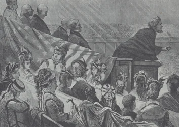Brigham Young tittade på av sina många unga fruar när han predikade vid Great Mormon Tabernacle, Utah