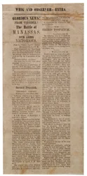 Broadside tillkännager det första slaget vid Manassas, Whig och Observer Extra, efter den 22 juli 1861