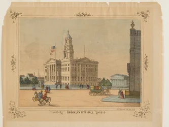 Brooklyn City Hall, utgiven av Charles Magnus, Inc. (lito, handmålad med wc)