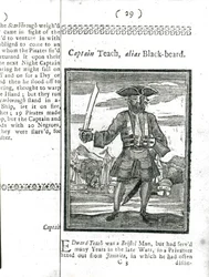 Captain Teach, Alias Black Beard, från History and Lives of All the Most Notorious Pirates and their Crews, London, 1725