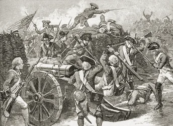 Fångst av en redutt i Yorktown, 1781, från "A Brief History of the United States", publicerad av A. S. Barnes und Co. 1885