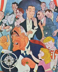 Karikatyrkommentar till president Roosevelts radiotal till nationen, „Samtal vid brasan“