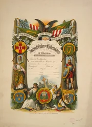 Intyg om medlemskap i Ancient Order of Hibernians of America, c.1894 (färglitografi)