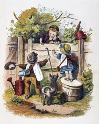 Barnträff i ”” Schnick, schnack, småsaker för de minsta””, barnspel. ed. London- Georges Ronthedge och söner. New York, Den breda vägen Ludgate n.d. c. 1890.