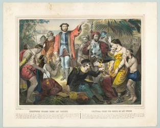 Christopher Columbus Among The Indians (färg litho)