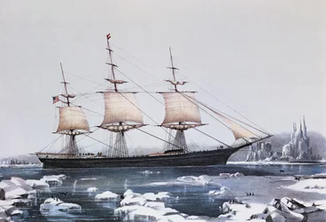 Clipper Ship Red Jacket i isen utanför Kap Horn på sin passage från Australien till Liverpool, utgiven av Currier und Ives, 1854