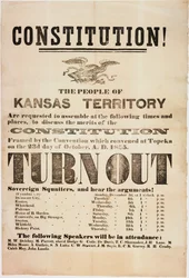 Konstitution! Folket i Kansas Territory uppmanas att samlas..., tryckt av E. C. K. Garvey & Co., ca 23 oktober 1855