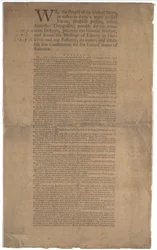 Konstitution, första tryckning, tryckt av Dunlap & Claypoole, 17-19 september 1787 (se GLC 695934 för sida 2)