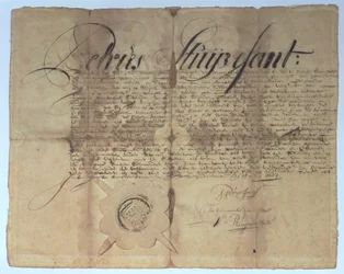 Handling undertecknad av Peter Stuyvesant, generaldirektör för New Netherland, 15 maj 1664