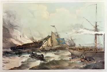 Förstörelse av emigrantskeppet Ocean Monarch, graverad av Maclure, 1845