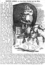Driving Ahead, eller hur Davy Crockett fick sin fru, från Crocketts almanacka för 1856, publicerad, New York, 1855