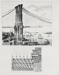 Höjd av ett torn av Brooklyn Bridge, New York