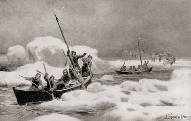 Elisha Kent Kane, ledare för The Second Grinnell Expedition 1853, på jakt efter kapten Sir John Franklins förlorade expedition i de arktiska regionerna, från The History of Our Country, utgiven 1905 (litografi)