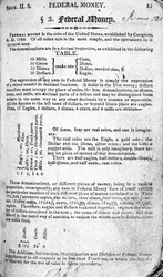 Federal Money, sida från The Scholars Arithmetic 6th Edition, av Daniel Adams, publicerad av N.H.Keene, 1810 (tryck)