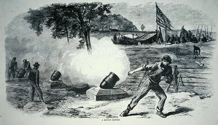 Federal Mortar Battery under det amerikanska inbördeskriget (1861-65) (litho)