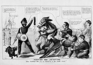 Slåss och svimning: att Piercing gråter - han svimmar på slagfältet, publicerad av Strong Litho, New York, ca 1852