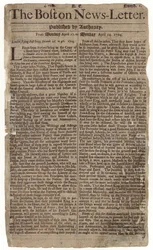 Första numret av Boston News-Letter, 1704 (tidningspapper)