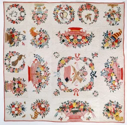 Flagga och blomtäcke, ca 1860 (bomull)