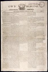 Första sidan från Cherokee Phoenix, 21 februari 1828 (tryck)