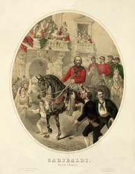 Garibaldi, entré till Neapel, pub. 1860 (handfärgad gravyr)