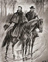 General Grant rekognoscerar i regnet i Belmont, Missouri, före slaget 1861, från 
