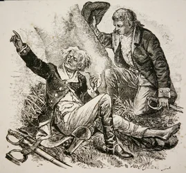 General Herkimer, sårad och styr striden i slaget vid Oriskany