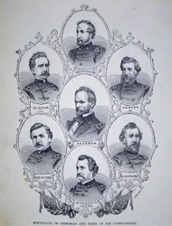 General William Tecumseh Sherman (1820-91) och några av hans fackliga arméchefer (gravyr)