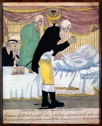 George Washington i hans sista sjukdom, deltog av läkare Craik och Brown, 1799