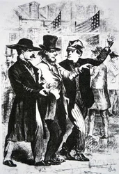 Att berusa en väljare för att påverka hans röst i valet 1864 (gravyr)