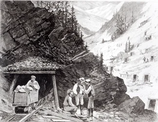 Gold and Silver Mining, Colorado - A Honey Combed Mountain, från en teckning av Frenzeny och Tavernier