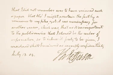 Handskrift och signatur av Thomas Jefferson, 1803