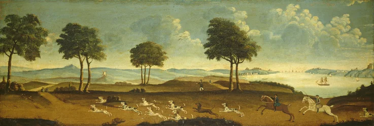 Jaktscen med hamn, 1700-tal
