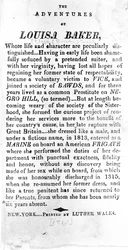 Introduktionssida till The Adventures of Louisa Baker tryckt av Luther Wales, New York, 1815