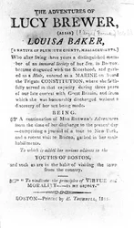 Introduktionssida till The Adventures of Lucy Brewer tryckt av H. Trumbull, Boston, 1815