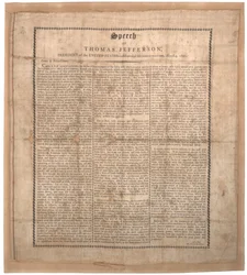 Jeffersons första invigningstal, tryckt av Pechin, Baltimore, 4 mars 1801 (lito på siden)