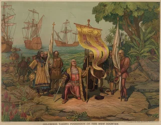 Columbus landar på ön San Salvador den 12 oktober 1492. 1893