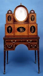 Ladys skrivbord, 1795-1810 (mahogny inlagt med satinträ)