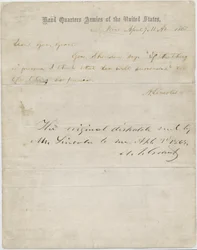 Brev från Abraham Lincoln till general Ulysses S. Grant, 7 april 1865