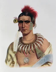 Ma-Has-Kah eller "White Cloud", en Iowa Chief, illustration från "The Indian Tribes of North America, Vol.1", av Thomas L. McKenney och James Hall, pub. av John Grant