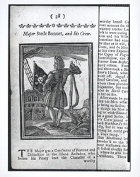Major Stepe Bonnet, sidan 38 från Historier och liv för alla de mest beryktade piraterna och deras besättningar, London, 1725