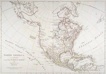 Karta som visar Nordamerika som delat av de europeiska makterna, 1774
