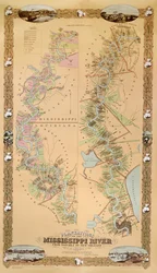 Karta över plantager vid Mississippifloden från Natchez till New Orleans, 1858