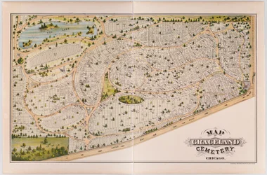 Karta över Graceland Cemetery, ca 1875