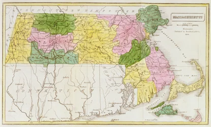 Karta över Massachusetts, från "Historical Collections of Massachusetts", av John Warren Barber, 1839